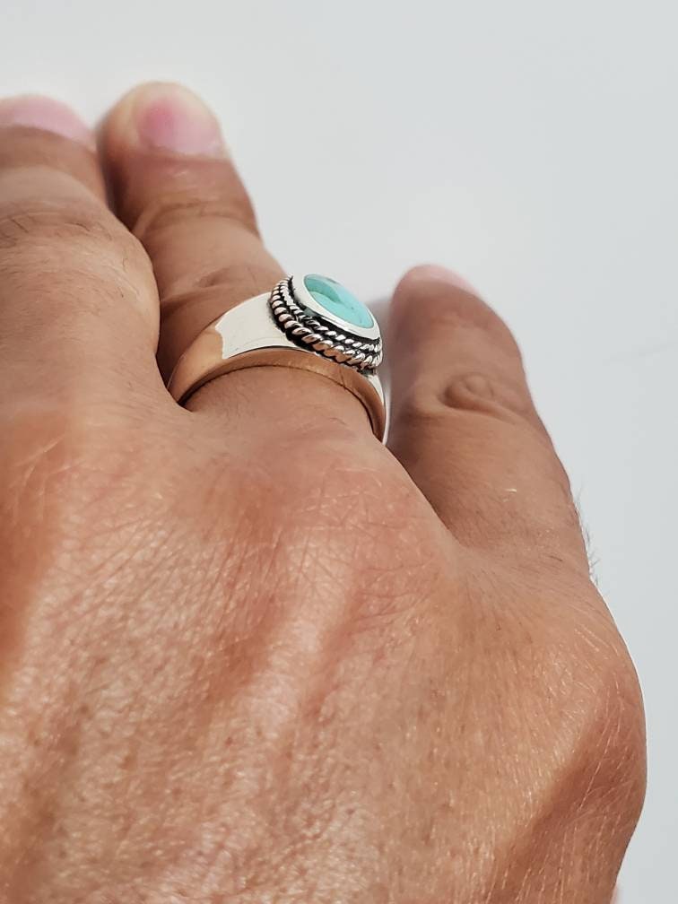 Turquoise Men's Ring, Sterling Silver Ring, 925 Stamped Ring, Signet Men's Band, Genuine Turquoise Stone for men