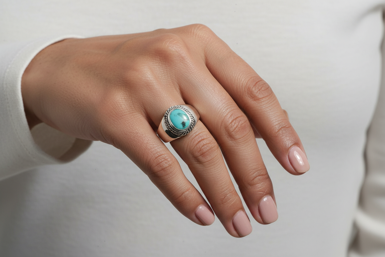 Turquoise Men's Ring, Sterling Silver Ring, 925 Stamped Ring, Signet Men's Band, Genuine Turquoise Stone for men