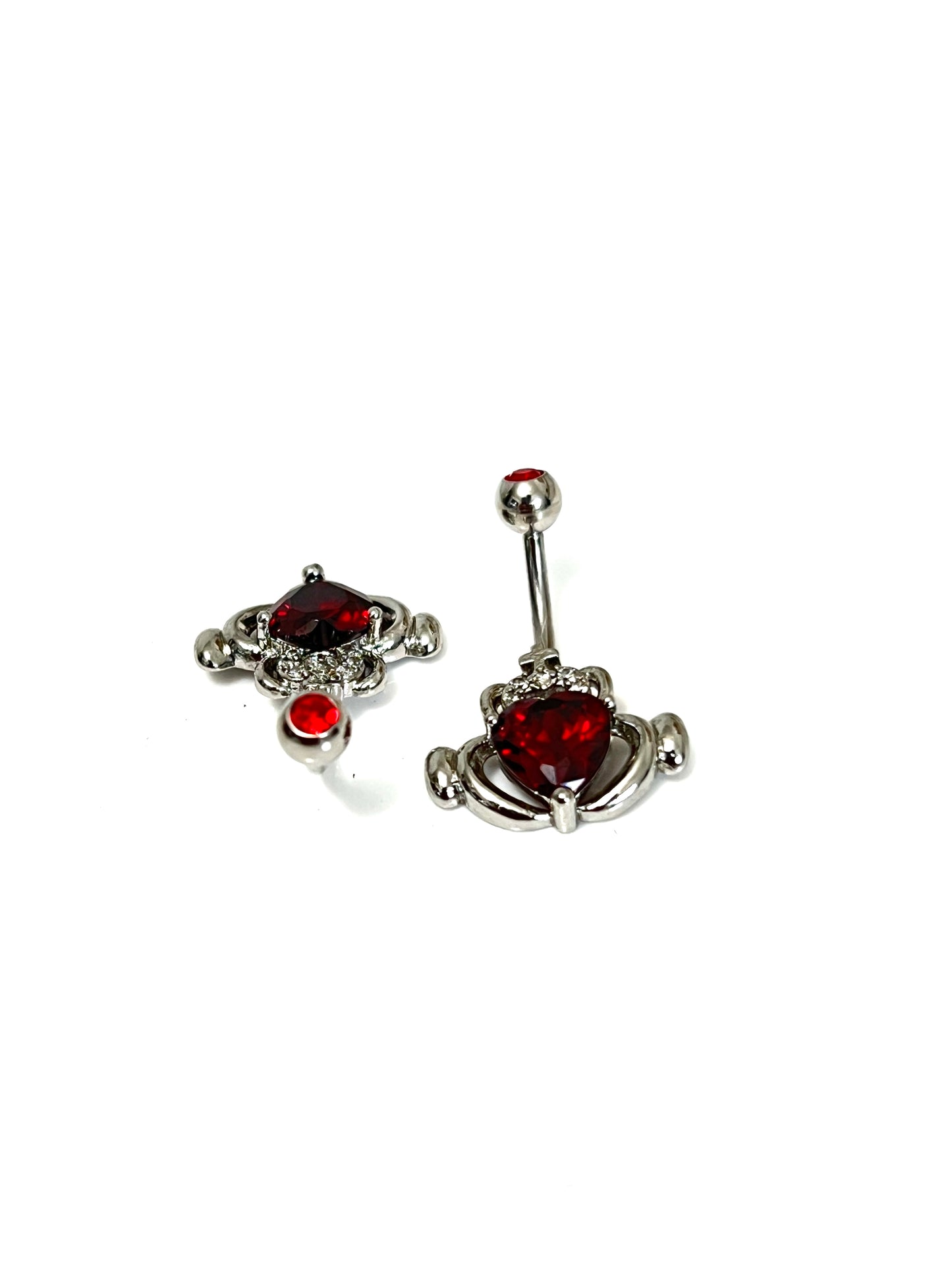 Claddagh CZ Irish Love Belly Button Ring Red Garnet, Lavender Amethyst, White Cubic Zirconia