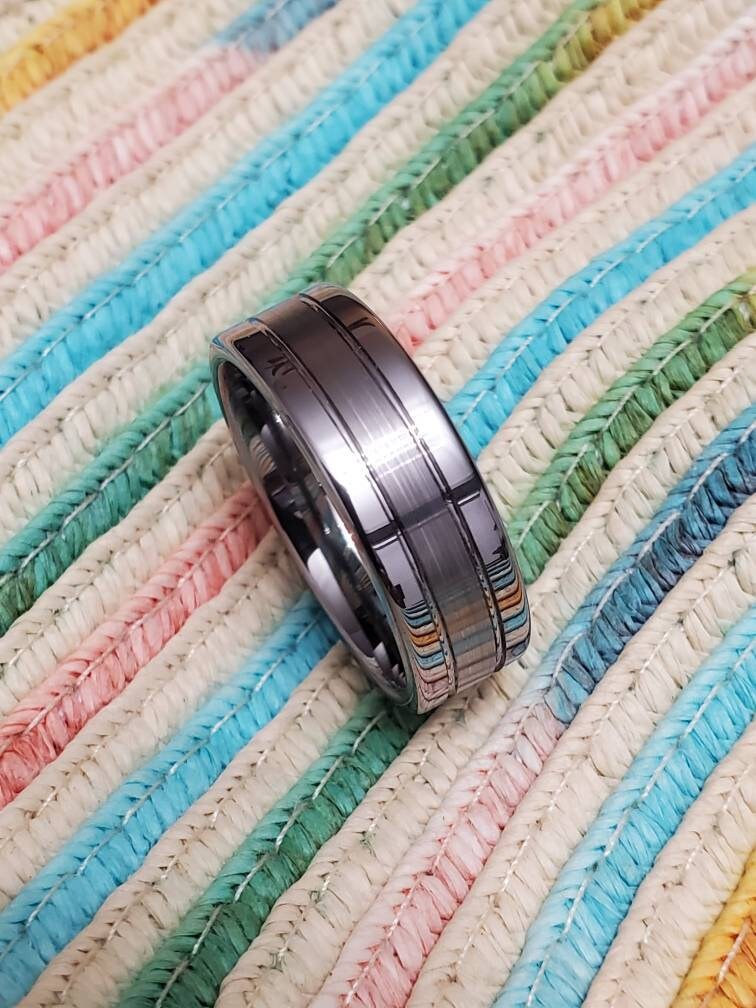 Tungsten Band, Polished Ring, Men's Silver Ring, Tungsten Carbide Ring - 8mm Wide