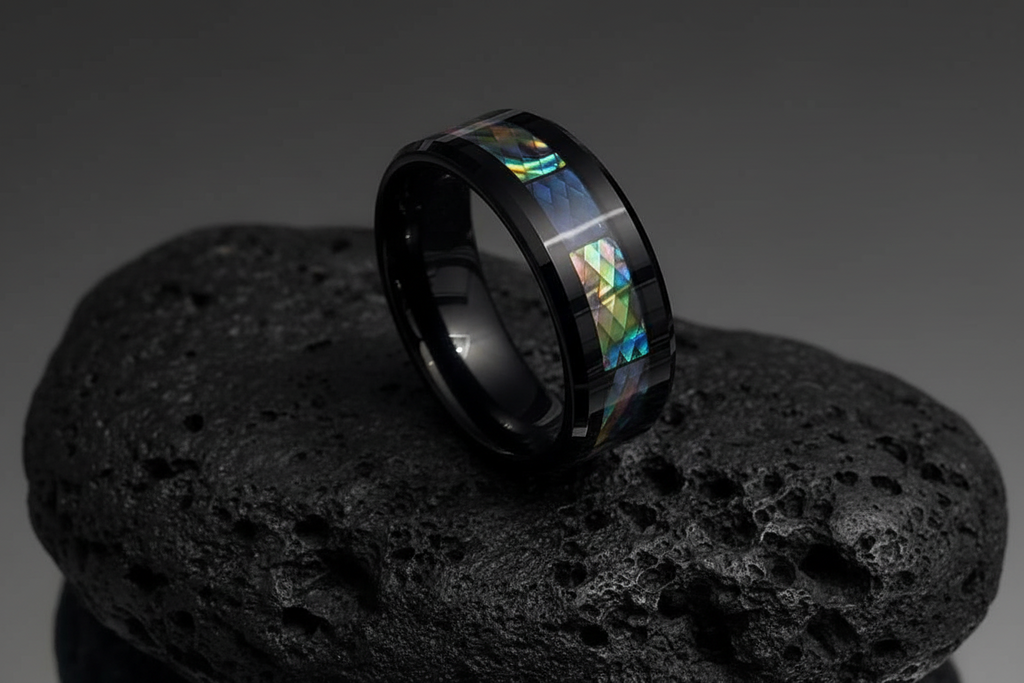 Paua Shell Sea Opal Men's Ring – Tungsten