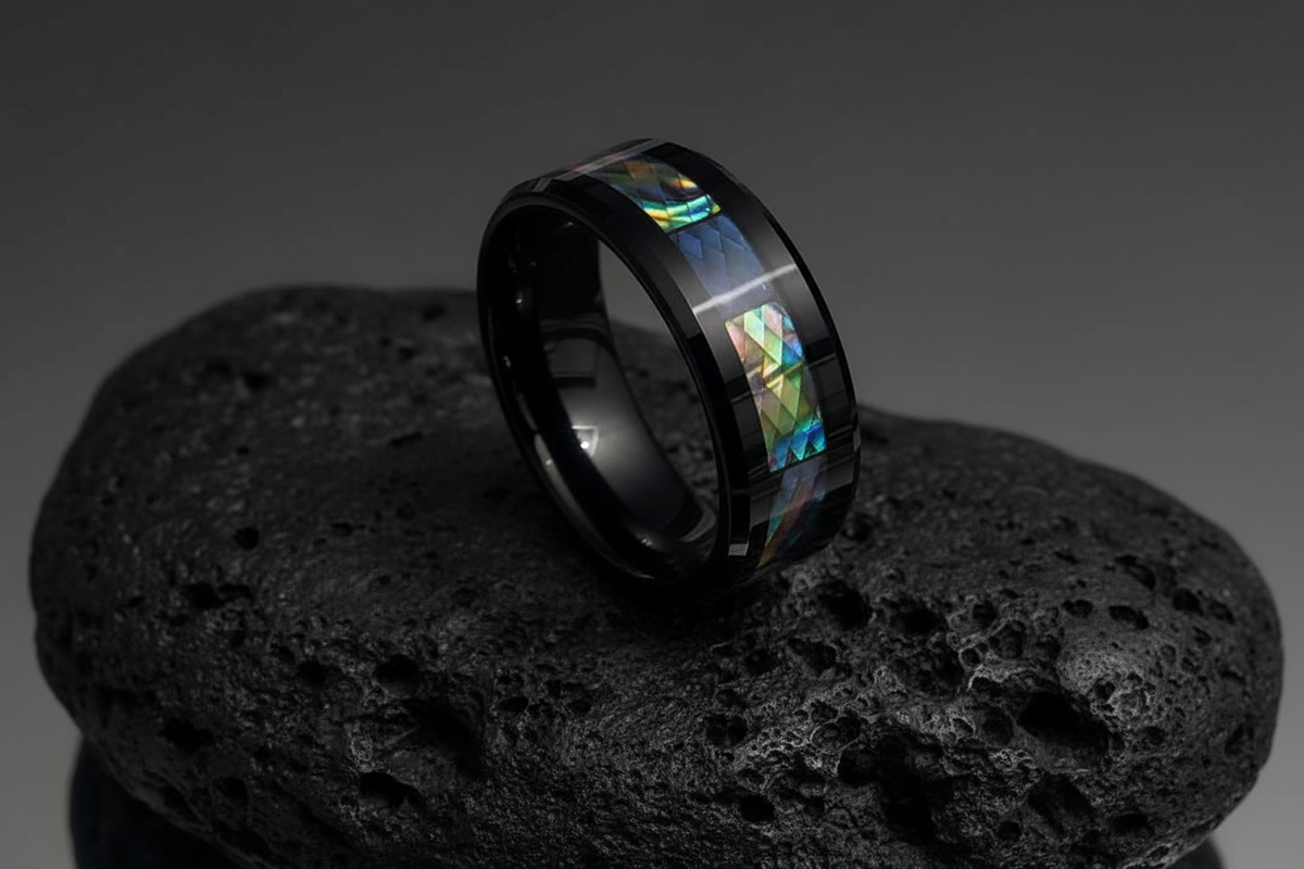 Paua Shell Sea Opal Men's Ring – Tungsten