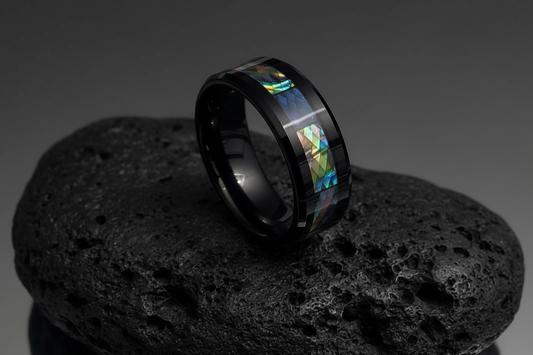Paua Shell Tungsten  Sea Opal Ring Men's Ring