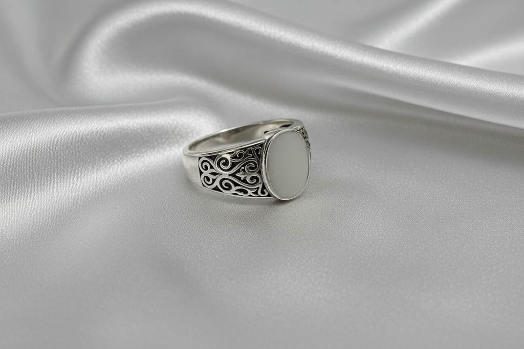 Silver Signet Engagement Band for Men