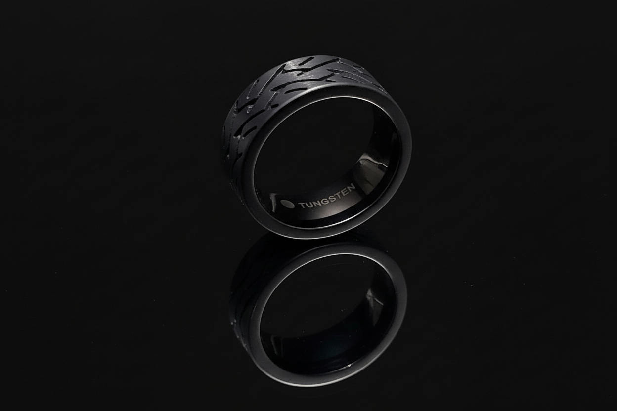 Black Tire Ring, Tungsten Men's Band