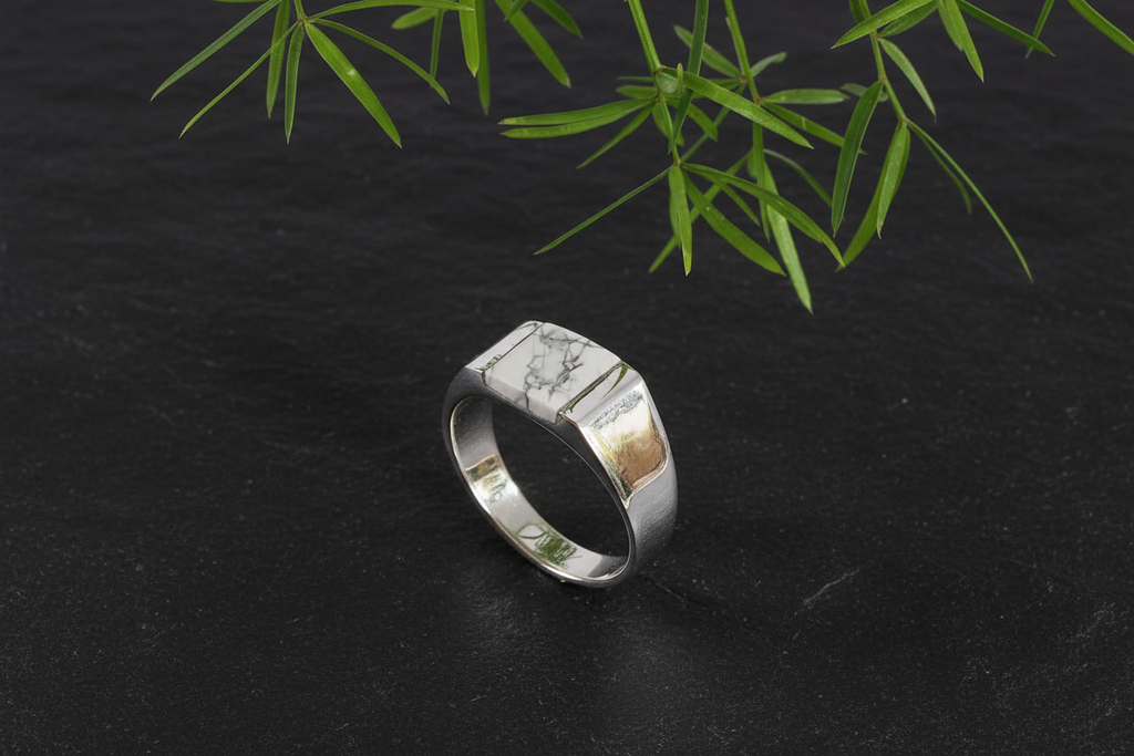 White Turquoise Ring – Sterling Silver with 9mm Band Width