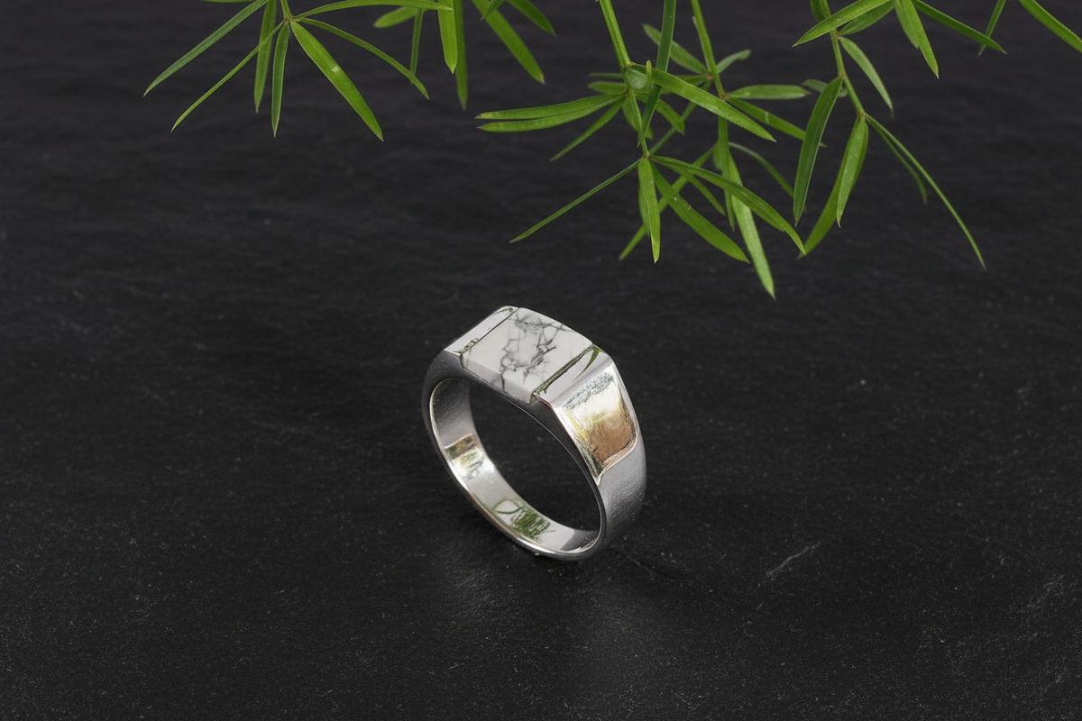 White Turquoise Ring – Sterling Silver with 9mm Band Width