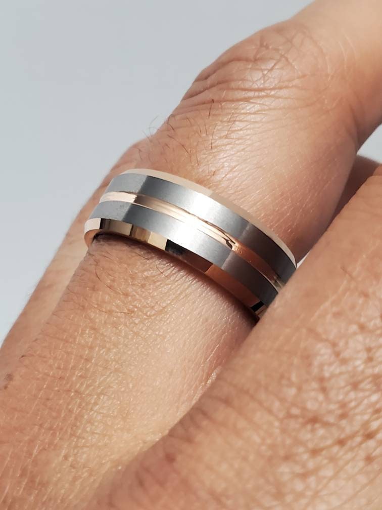 Rose Silver Gold Tungsten Wedding Men's Band