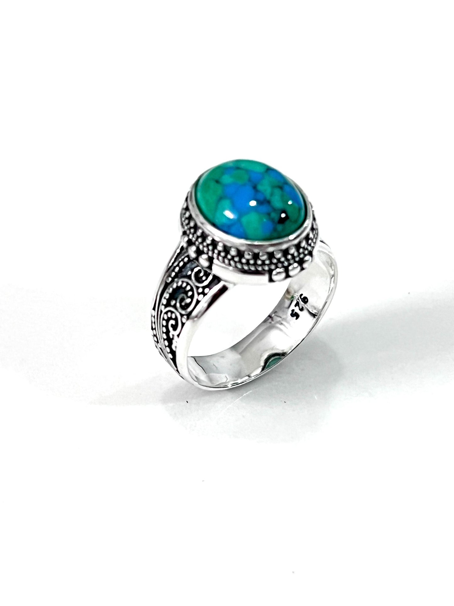 Sterling Silver Signet Ring: Bali-Inspired Agate or Turquoise Statement Jewelry