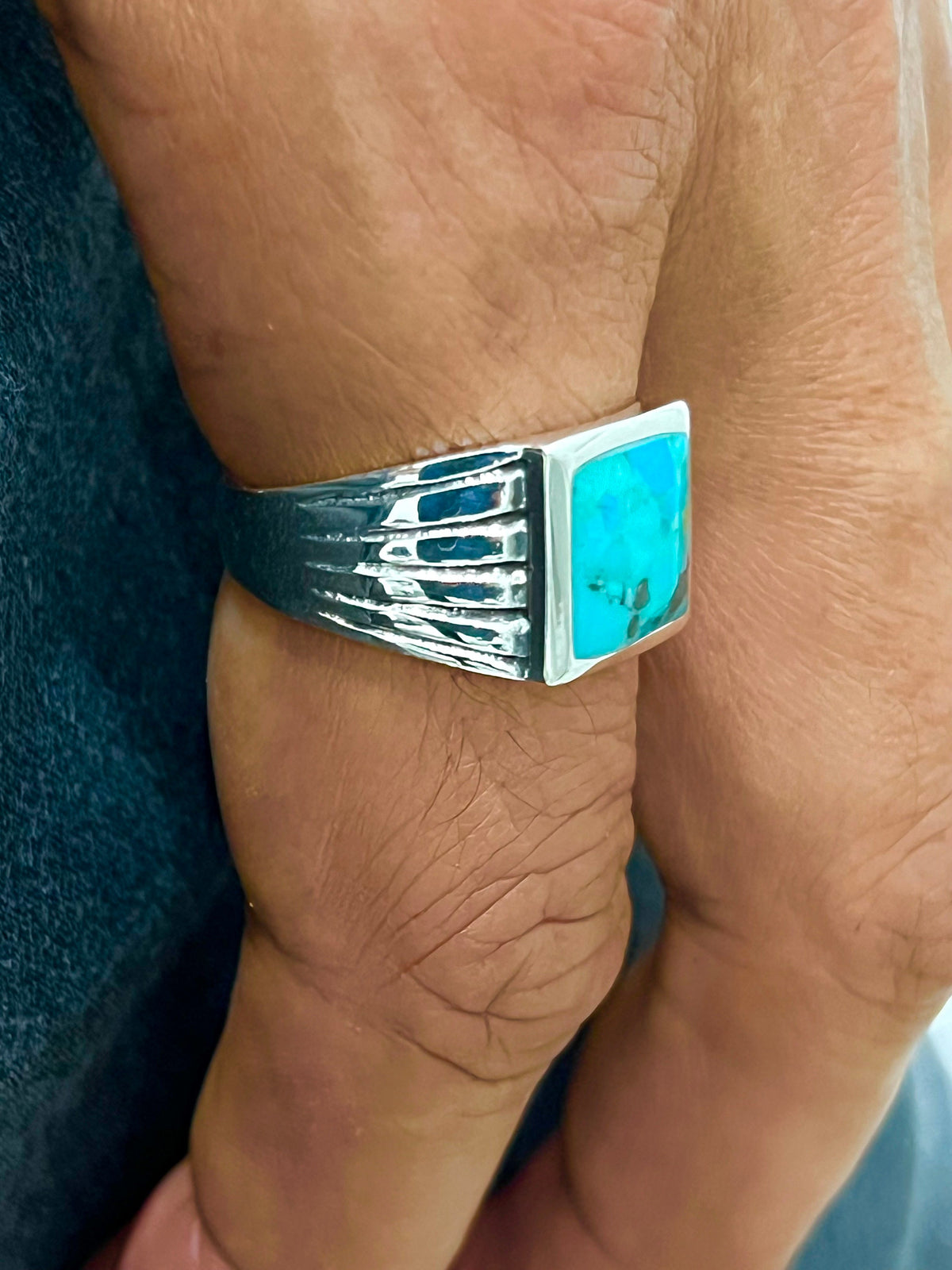 Men’s Sterling Silver Ring with Onyx & Turquoise
