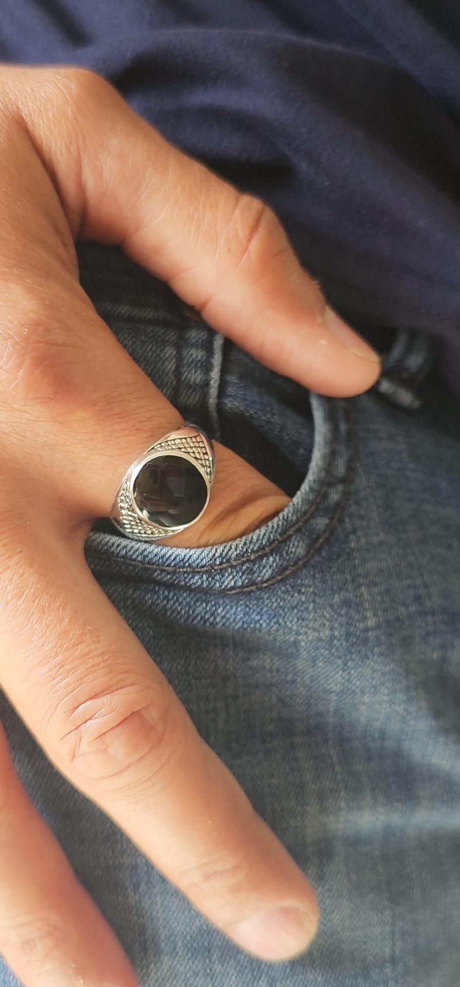 Black Onyx Sterling Silver Men's Signet Ring: Gothic Band