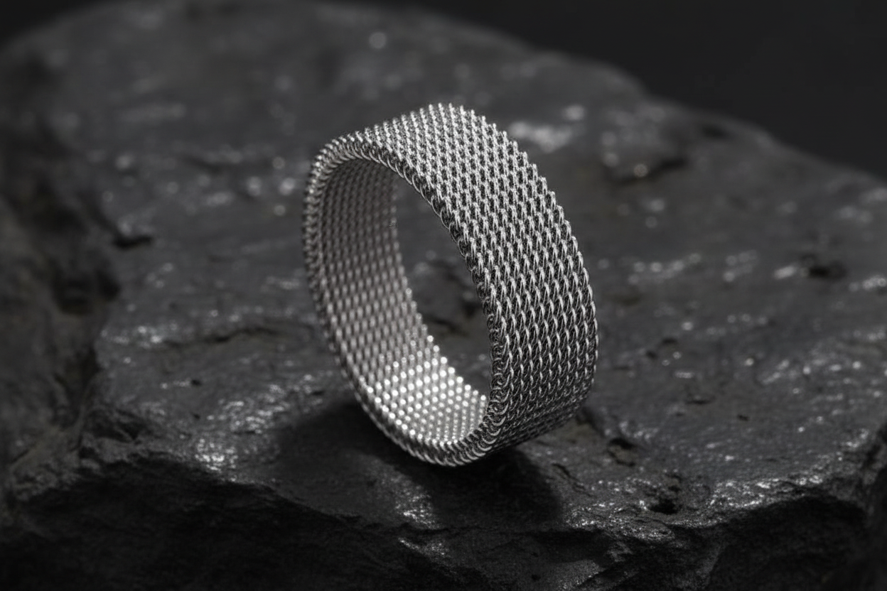 Mesh Band Stainless Steel Men's Ring