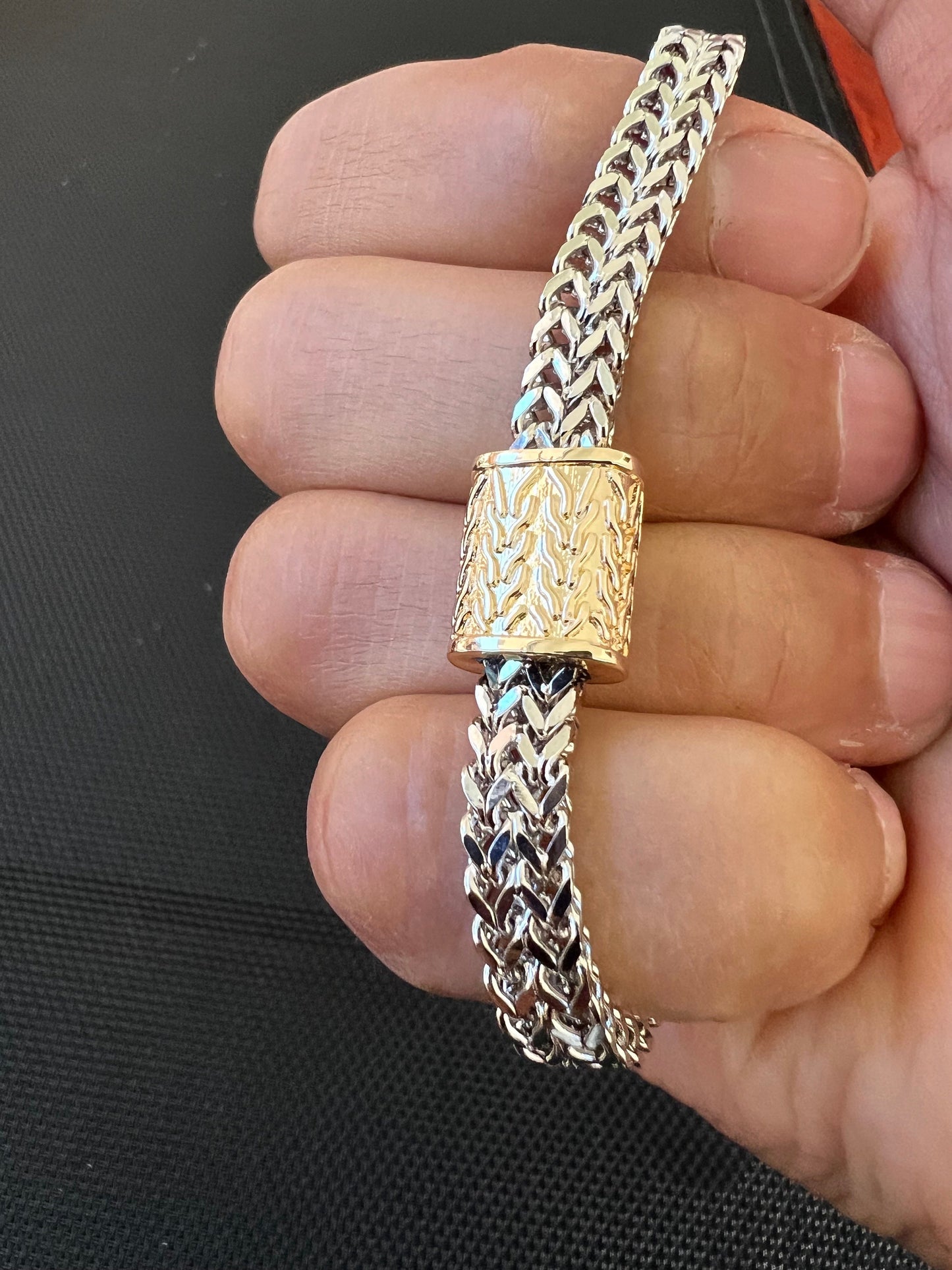 Two Tone Golden Silver Bracelet, Stainless Steel Bracelet for Men, Women's Bracelet, Fashions finest. (Does not include beaded Bracelet)