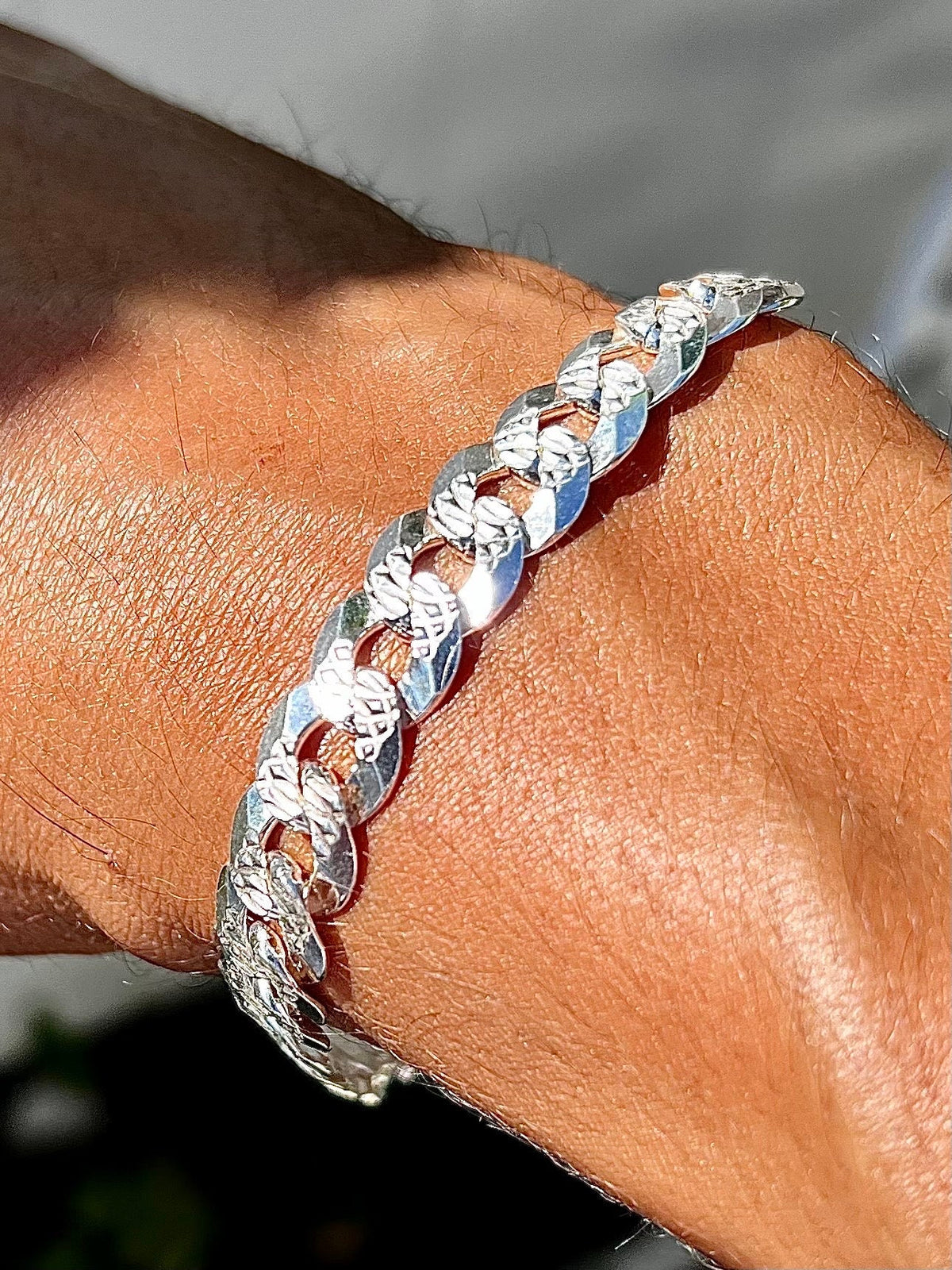 Paved Flat Men's Curb Bracelet – Sterling Silver