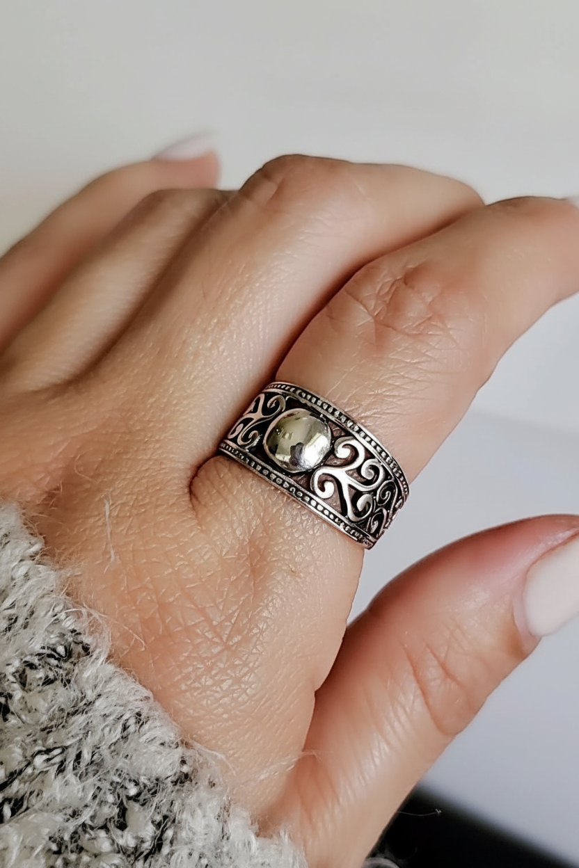 Bali Sterling Silver Dome Ring: Art Deco Boho Statement Jewelry