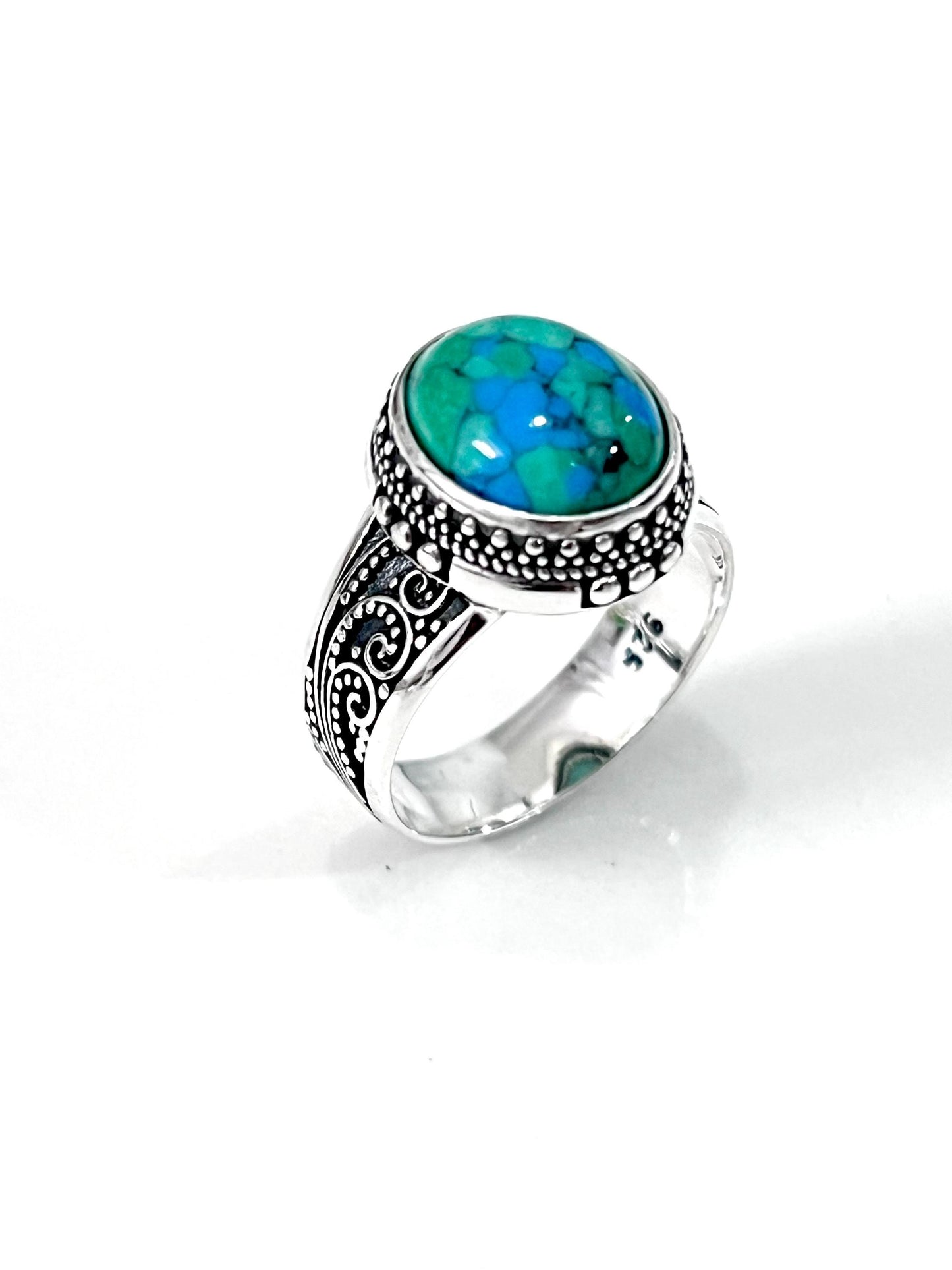 Sterling Silver Signet Ring: Bali-Inspired Agate or Turquoise Statement Jewelry