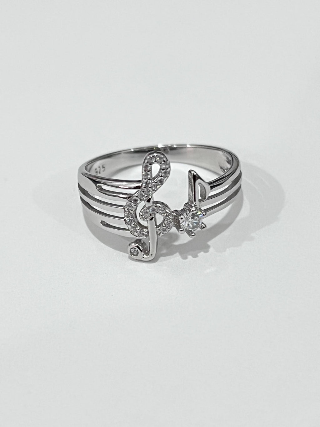 Sterling Silver Music Note Ring with CZ Stone