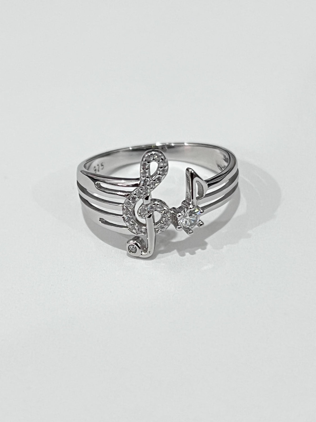 Sterling Silver Music Note Ring with CZ Stone