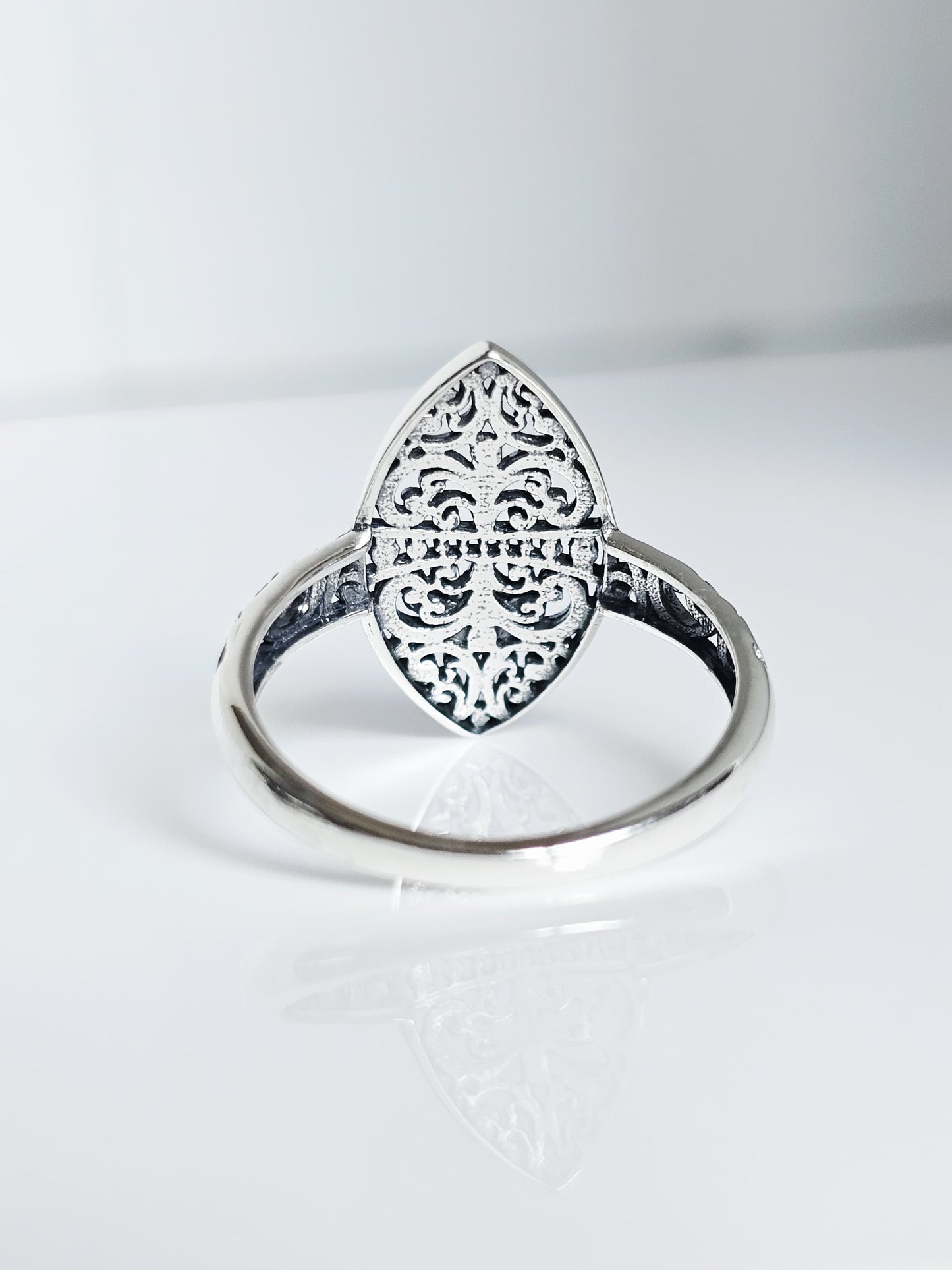 Sterling Silver Dragonfly Ring | 925 Vine Marquise Ring | Oxidized Silver Nature Jewelry | Minimalist Non-Tarnish Ring for Women