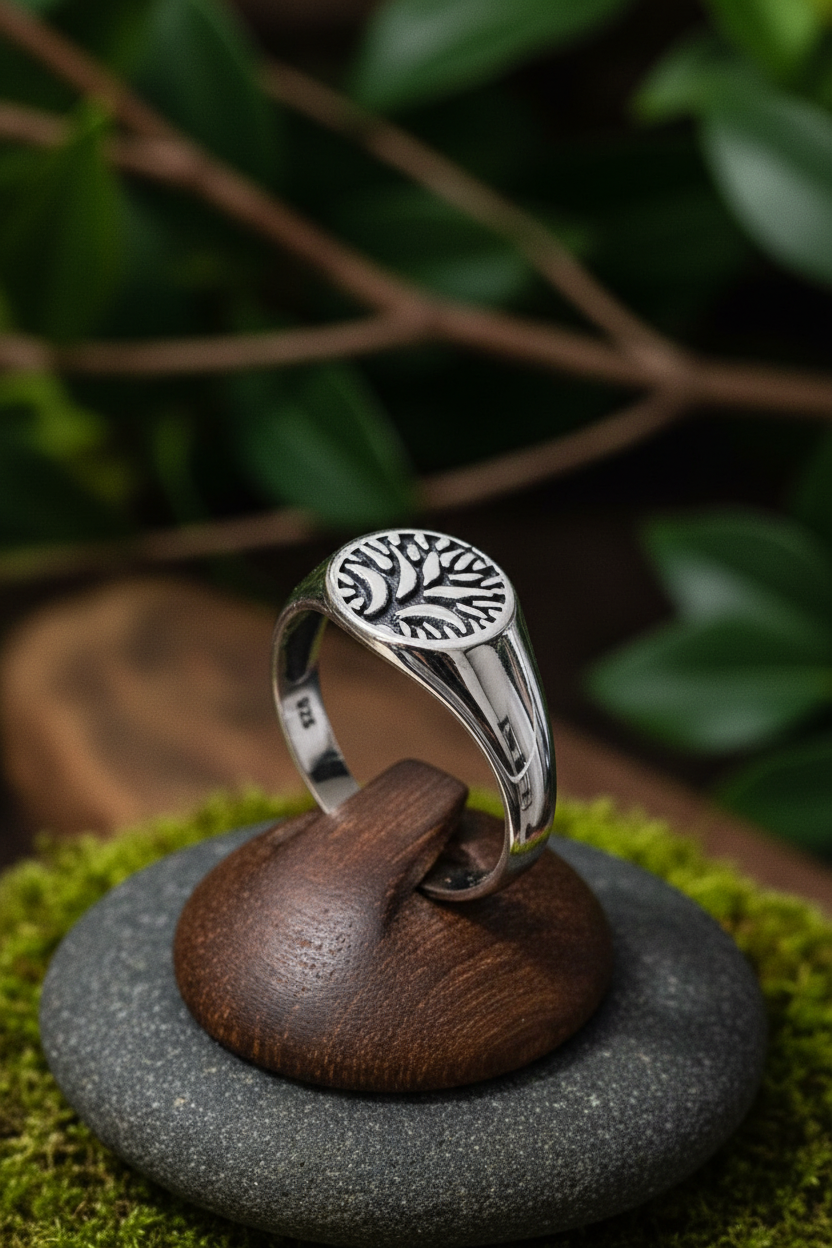 Sterling Silver Tree of Life Men's Ring, 11mm Wedding Band, Engagement, trendy
