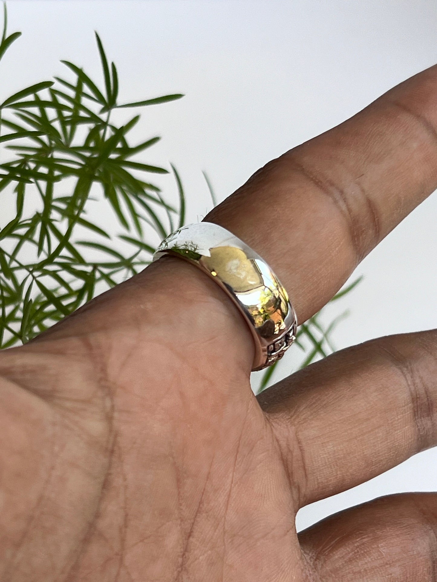 Stonework Sterling Silver Band: Rugged Men's Wedding Ring