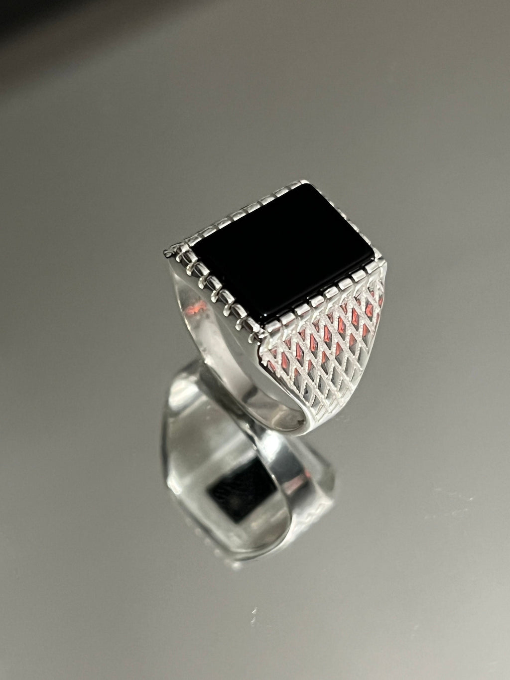 Square Black Onyx Men's Wedding Ring – 925 Sterling Silver