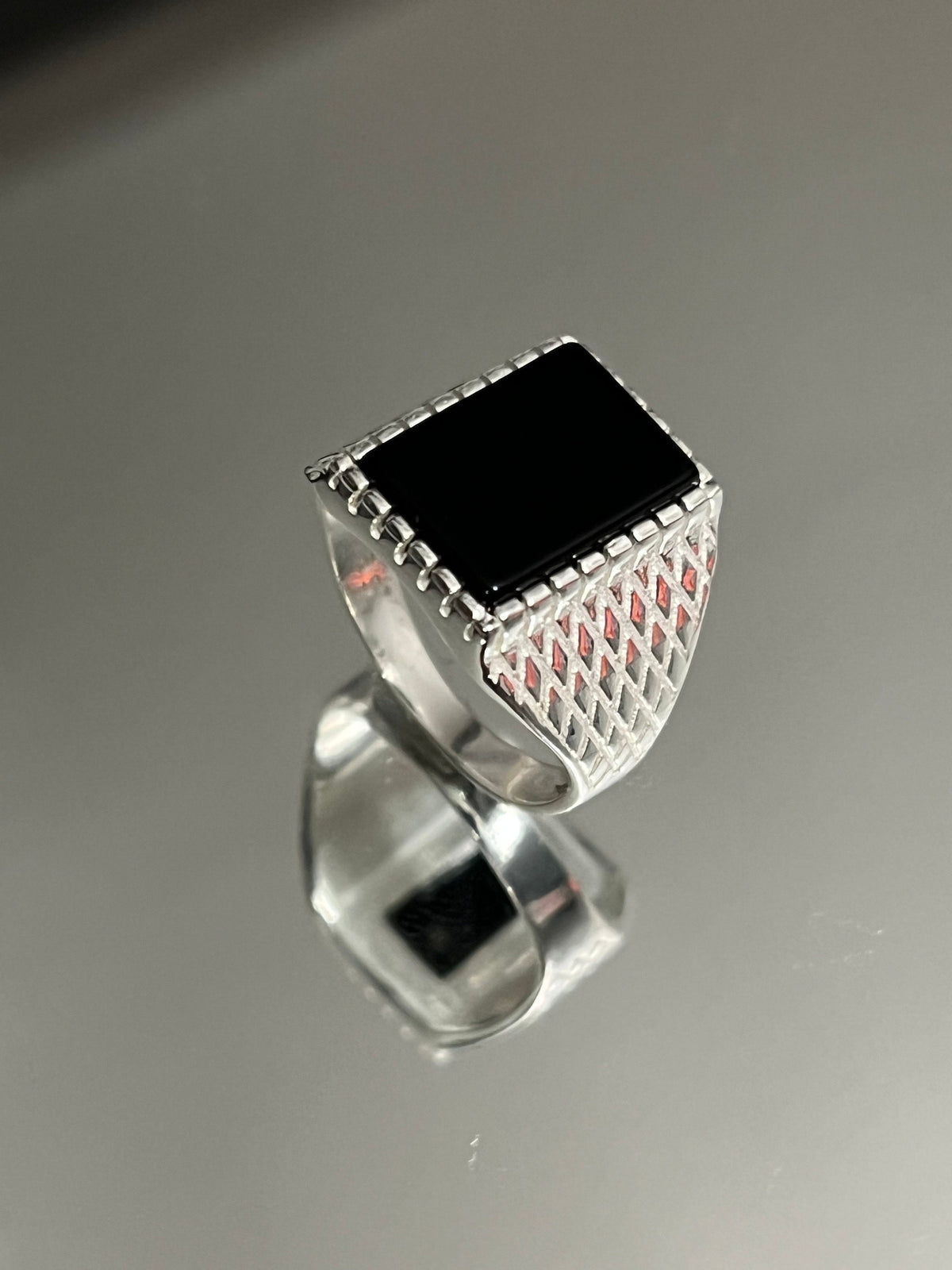 Square Black Onyx Men's Wedding Ring – 925 Sterling Silver