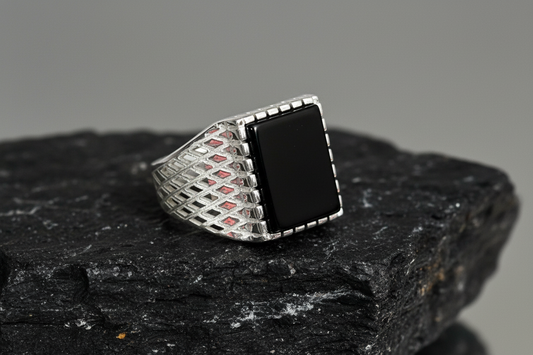 Square Signet Black Onyx Ring, Sterling Silver Ring, Men's Band, Engagement Wedding Ring, 925 Silver