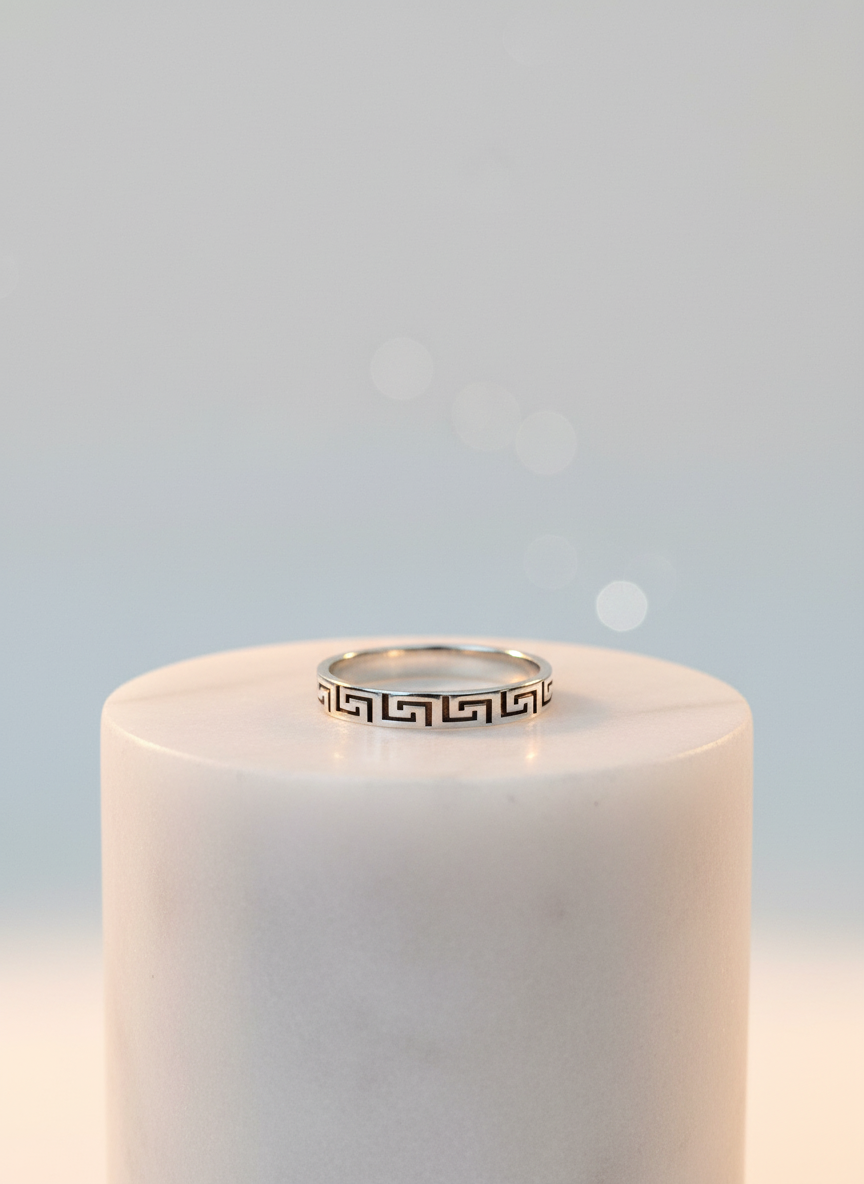 Sterling Silver Men's Ring, Durable Mens Band, Greek design Band, Wedding Statement Ring, Gift for him/her, Unisex