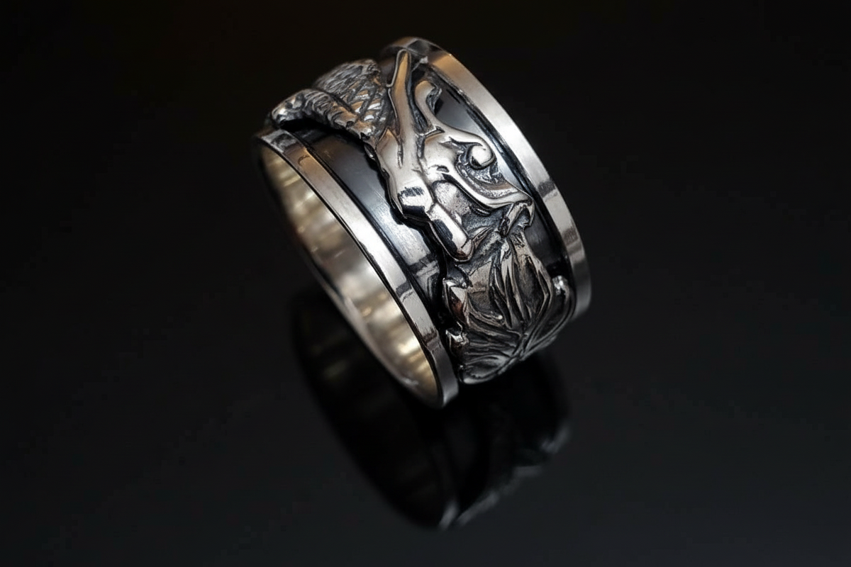 Wide Dragon Spinner Ring – Sterling Silver