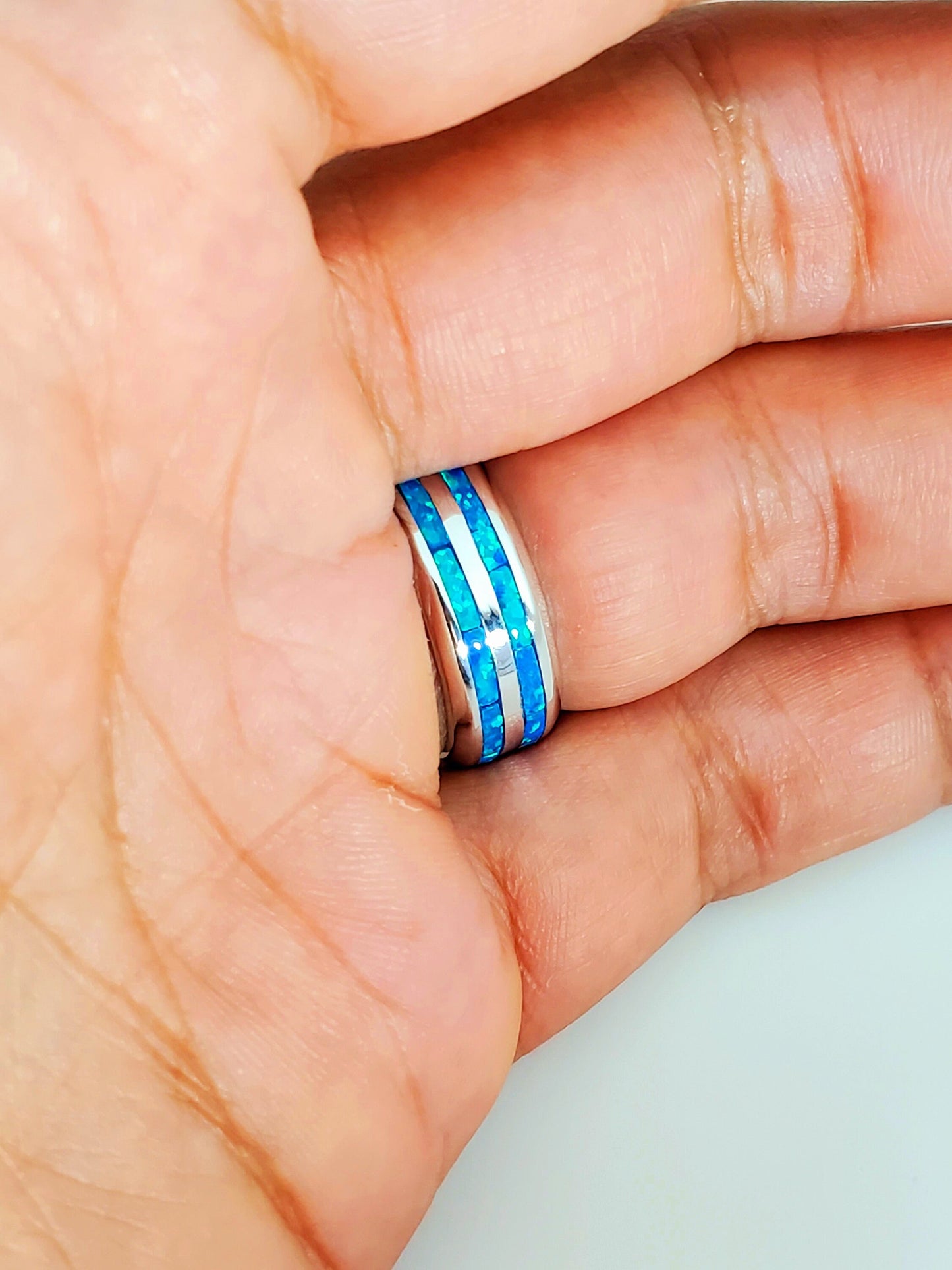 Blue Opal Sterling Silver Ring