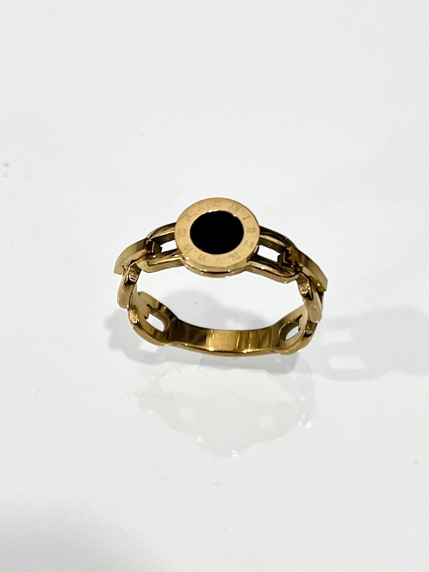 Roman Numeral Gold & Onyx Chain Ring