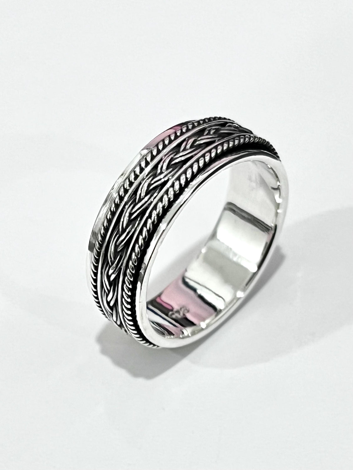 Braided Rope Wedding Ring – Sterling Silver with 8mm Band Width