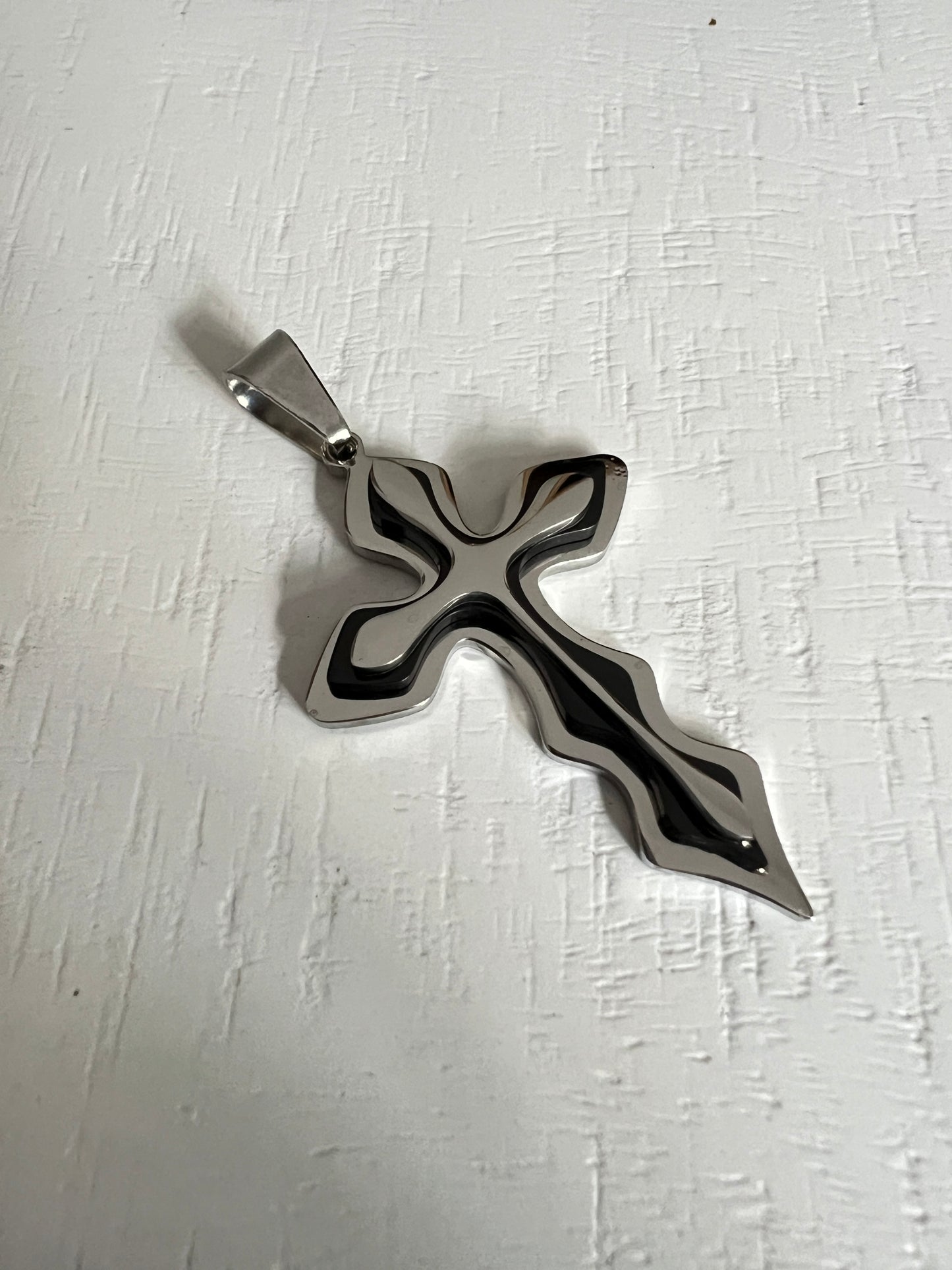 Men's Medieval Stainless Steel Cross and Hydro Black Chain Pendant, non-tarnishing hydro black and silver finish.