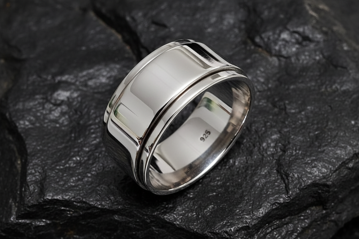 Thick Men's Spinner Wedding Ring – 925 Sterling Silver