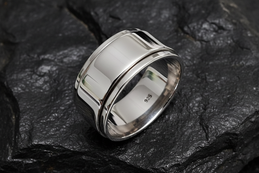 Thick Plain Spinner Band, Sterling Silver 925 Men's Ring, 10mm Wedding Band, Engagement Band for Men