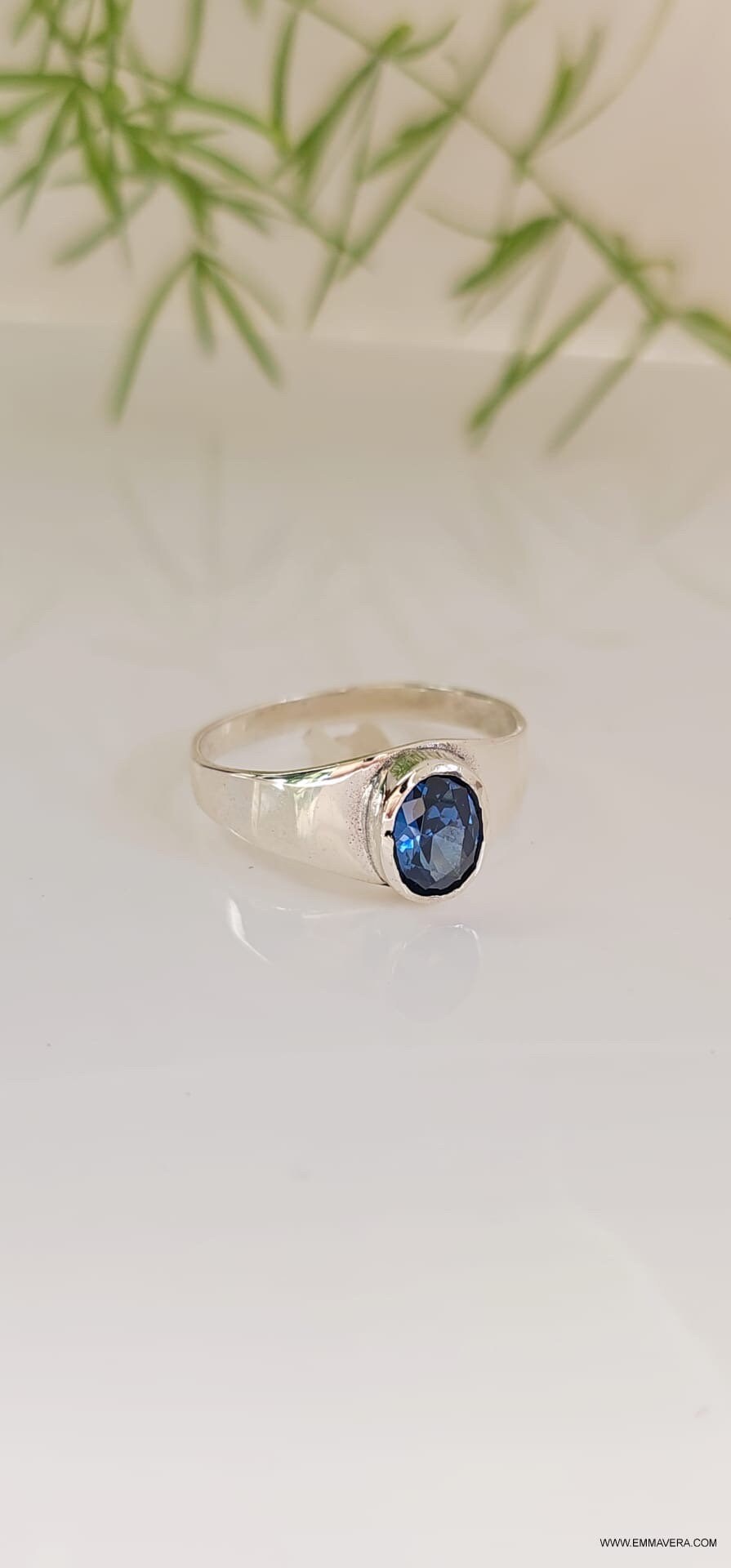 Blue Sapphire CZ Stone Signet Ring