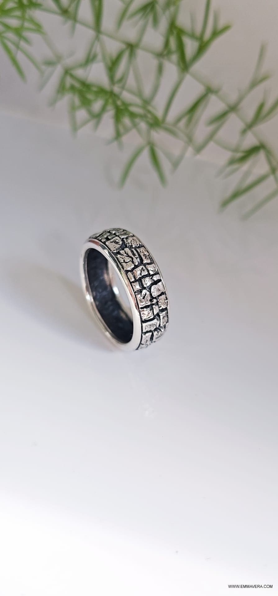 Stonework Men's Wedding Ring – Sterling Silver