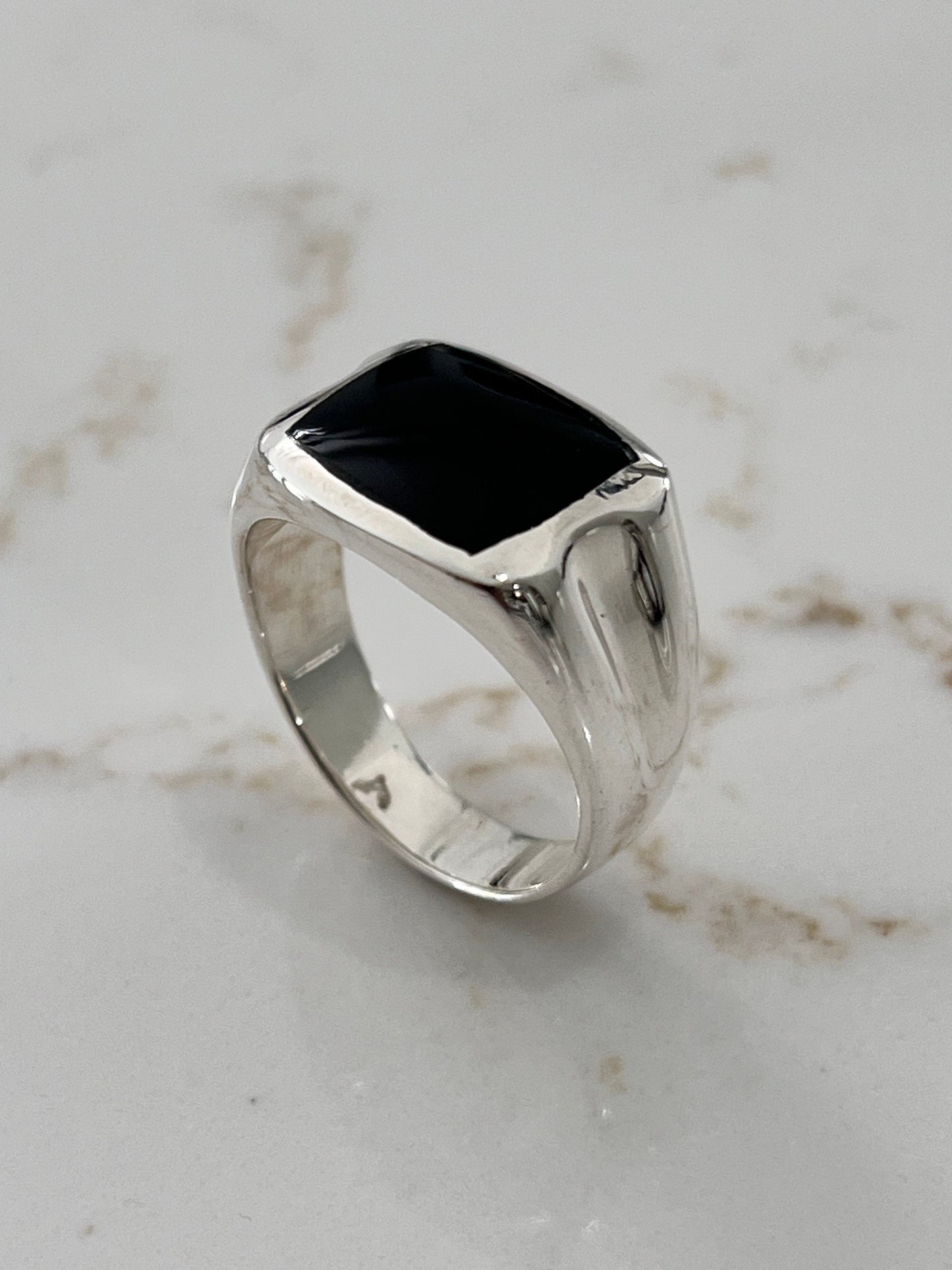 Natural Stone Men's Silver Ring