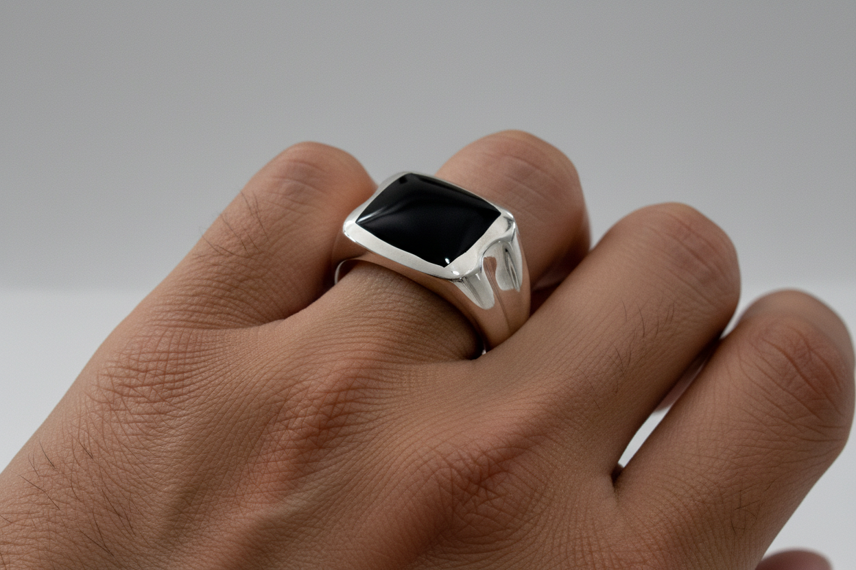 Natural Stone Men's Silver Ring