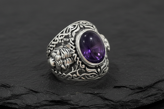 Tiger Amethyst Signet Ring
