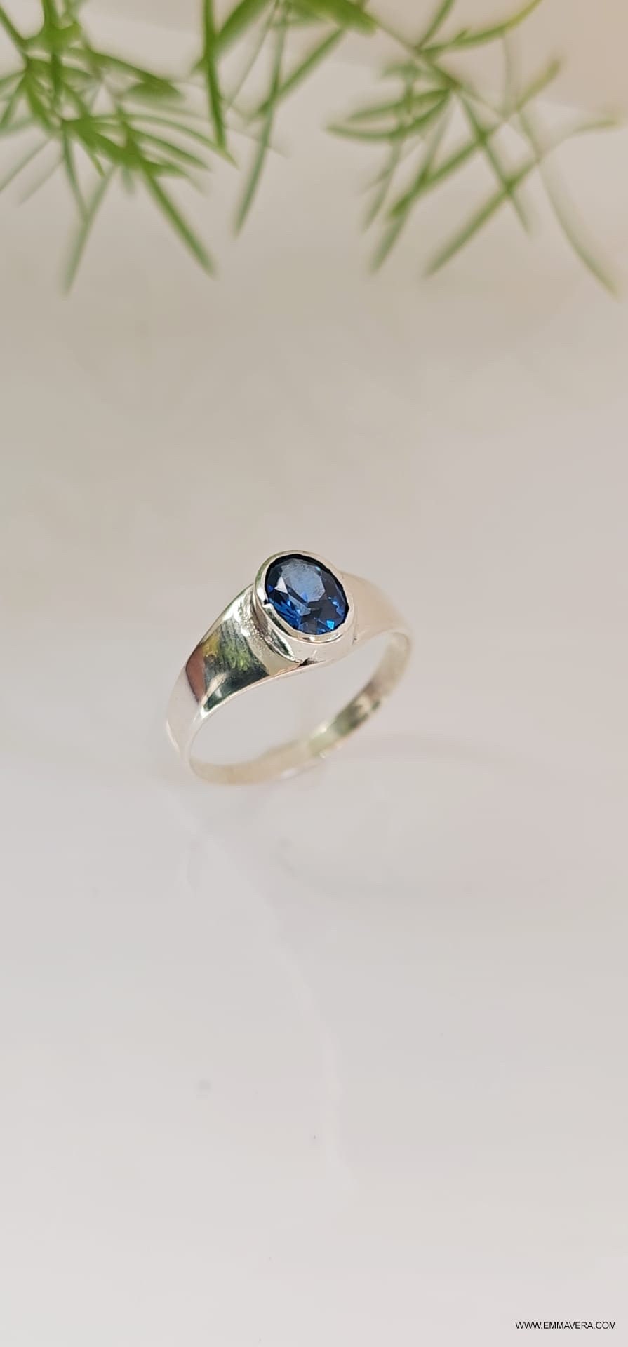 Blue Sapphire CZ Stone Signet Ring