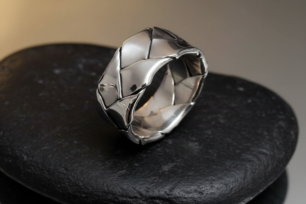 The Fold Men's Ring, Sterling Silver Men's Band, 10mm Band for Men, Ring for Men, Men's Silver Jewelry