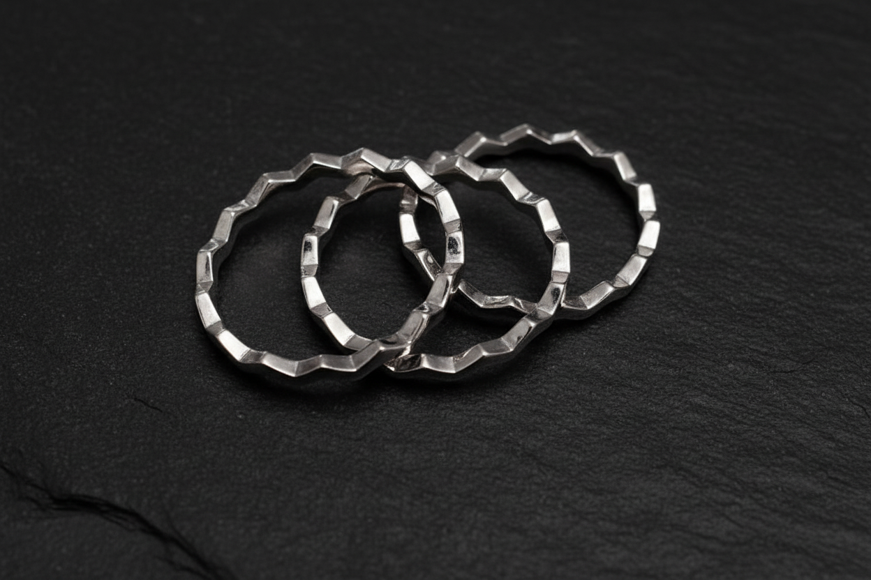 Sterling Silver Stack Ring, Zig Zag 925 Bands, Non tarnish Thumb Ring, Stackable Bands
