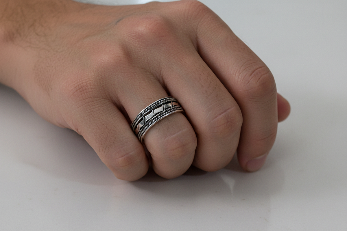 Double Braided Men's Bali Ring Sterling Silver