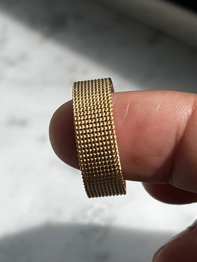 Gold Color Mesh Band 8mm Wedding Band