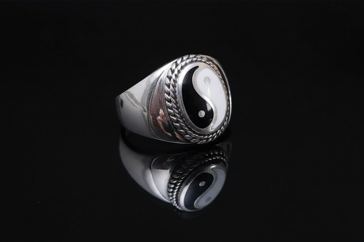 Yin Yang Signet Men Ring, Sterling Silver Ring, 925 Stamped Ring, Signet Men's Band, Genuine Stone for men
