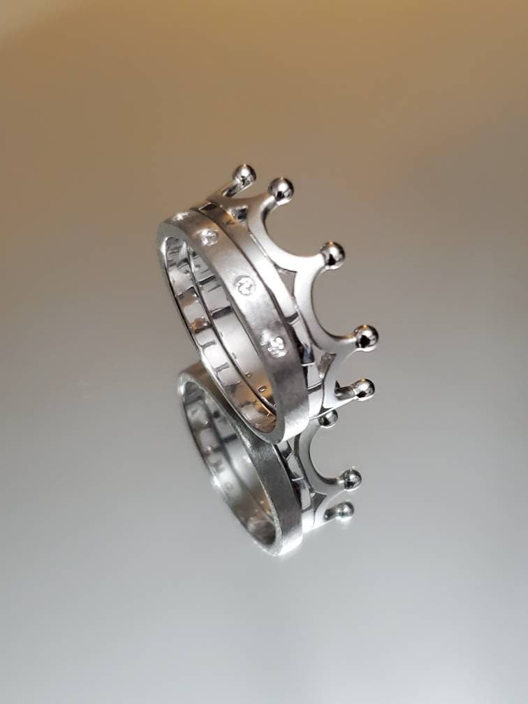 Double Crown CZ Ring Set – Sterling Silver