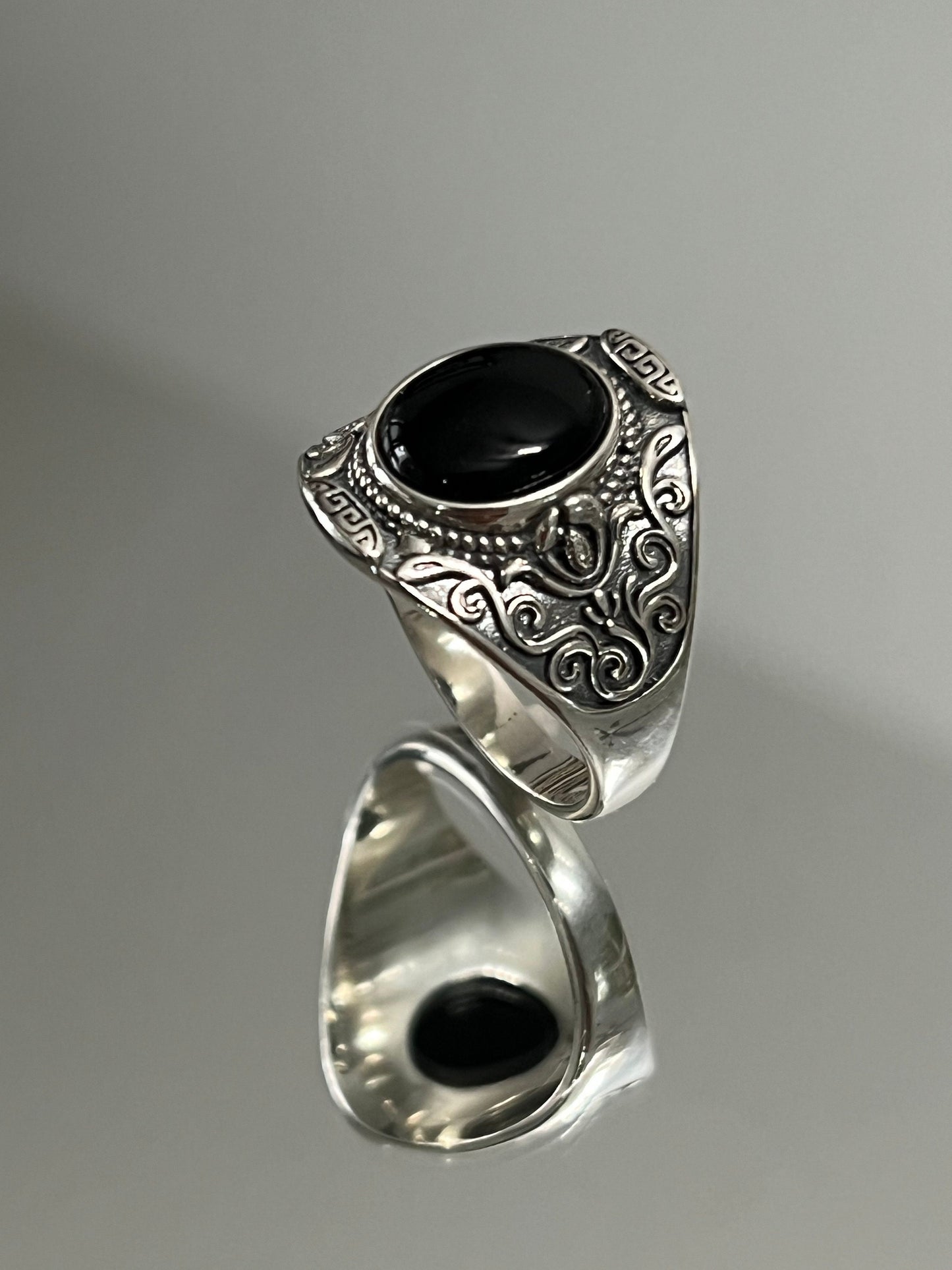 Oxidized Sterling Silver Onyx Signet Ring: Bohemian Unisex Design