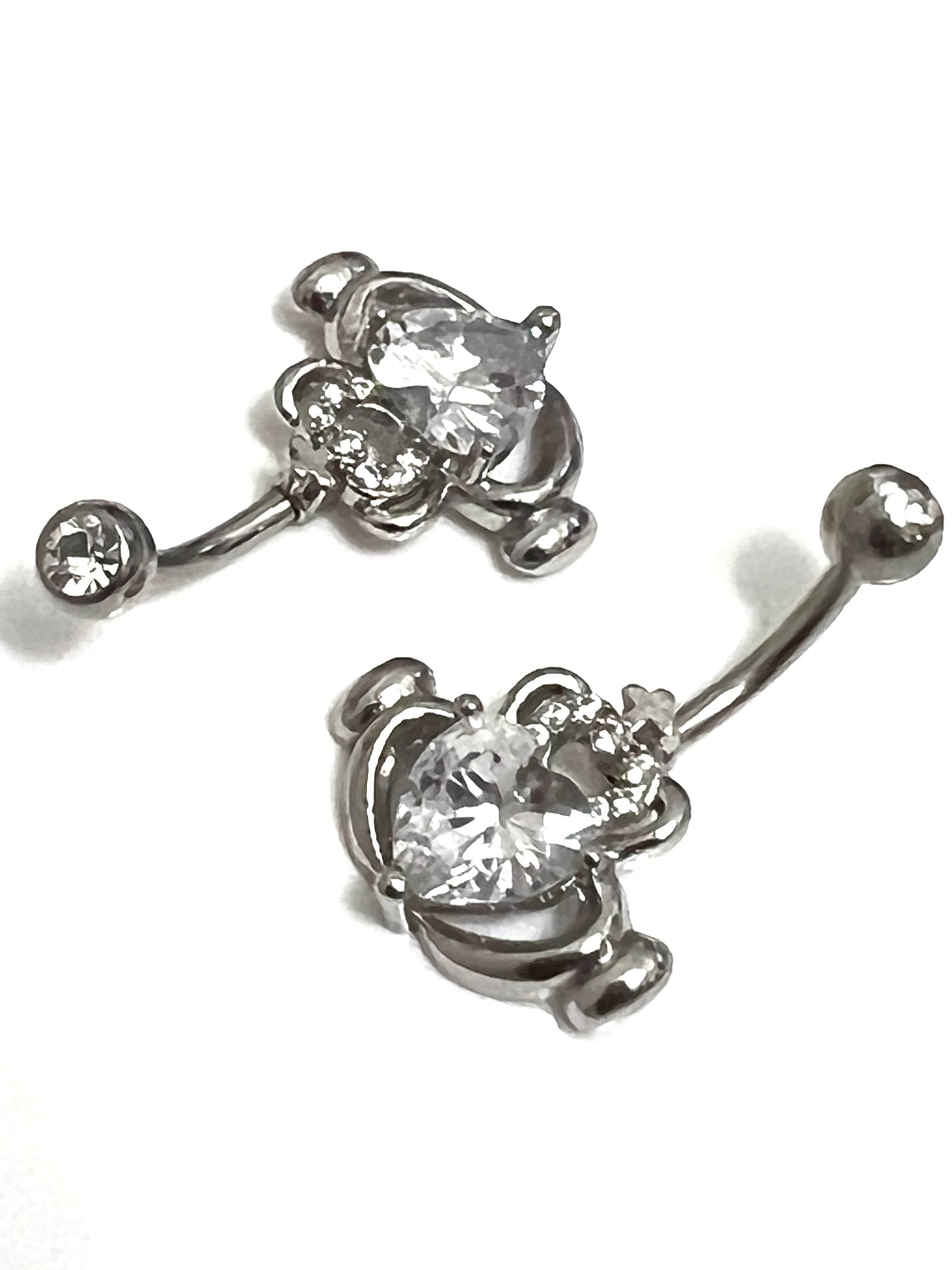 Claddagh CZ Irish Love Belly Button Ring Red Garnet, Lavender Amethyst, White Cubic Zirconia